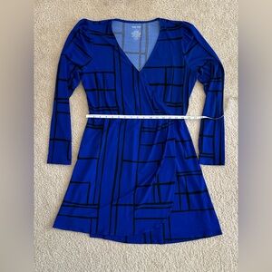 Nine West Royal Blue Geometric Long Sleeve Dress